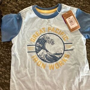 Patagonia Kids' Blue and Yellow Graphic Tee 6-12 M